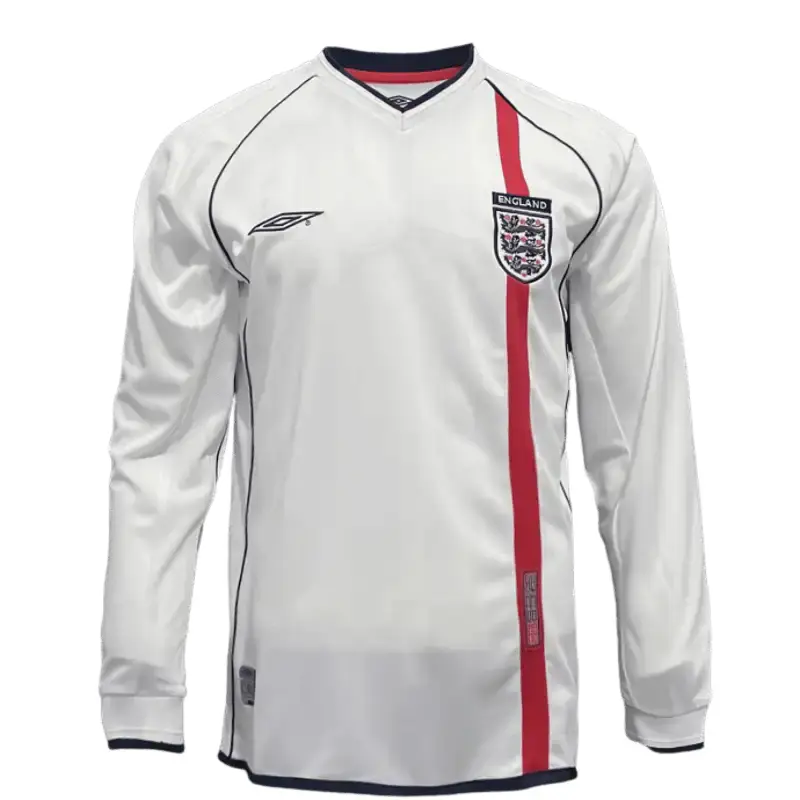 2002 England Long Sleeve Home Retro Jersey Front